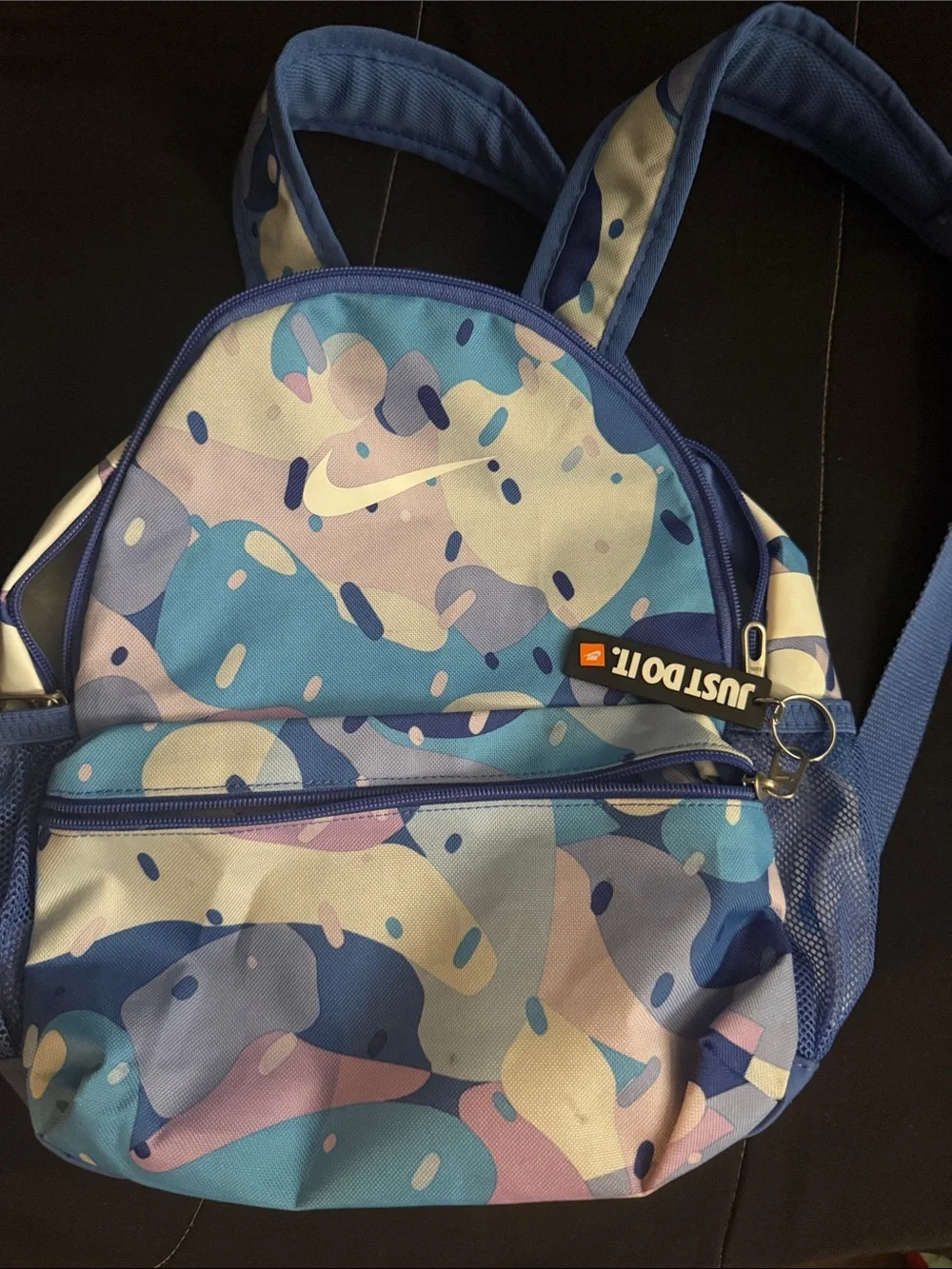 Nike Blue Camo Mini Backpack with Purple and Cream Accents